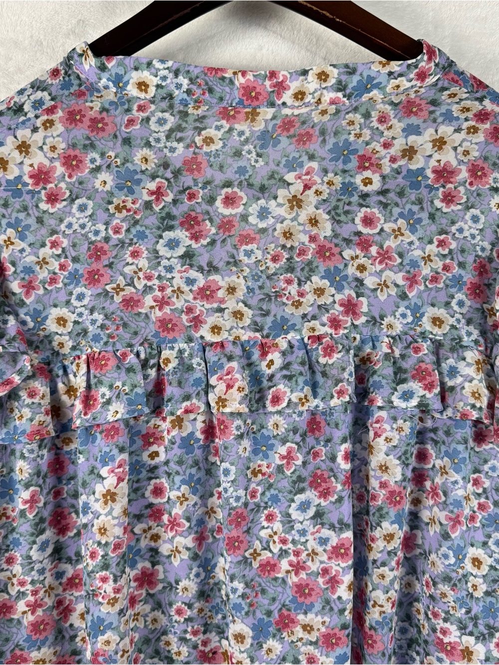 Entro Floral Ruffle Blouse Statement Sleeve Sheer Romantic Prairie Top L - Picture 4 of 9